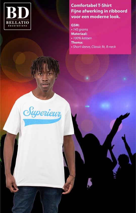 Bellatio Decorations Foute party t-shirt voor heren - Superieur - wit - glitter - carnaval/themafeest XL