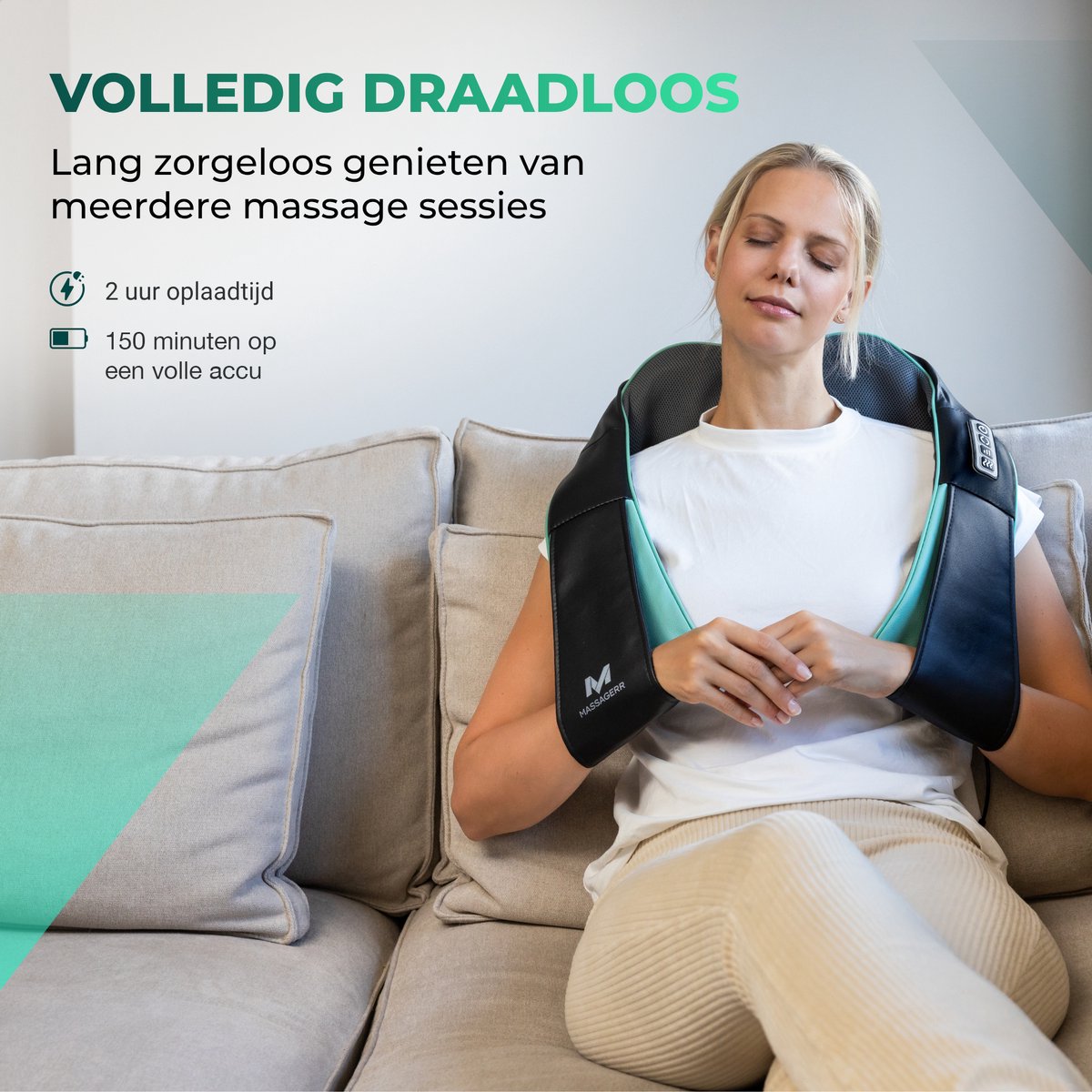 Afbeelding 3 van Massagerr® Shiatsu Massagekussen 2.0 – Draadloos – Nekmassage Apparaat - Incl. Draagtas en Stressbal - Massage Apparaat voor Rug, Nek en Schouder – Infrarood Warmtefunctie – Rugmassage - Massageapparaten