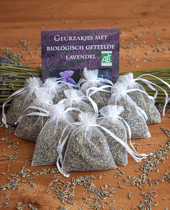 Foto: Bonheur de provence lavendel geurzakjes met biologische lavendel uit de provence 10 stuks 6 gram wit cadeau bedankje