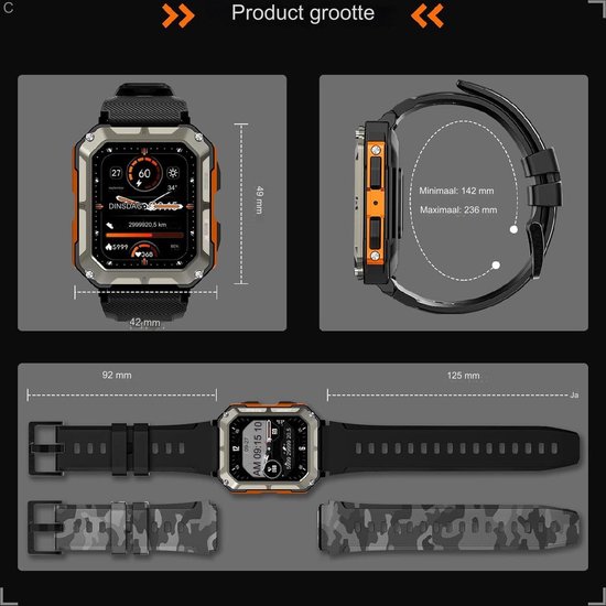Montre Connectée Militaire Meoonley Homme - Écran 1.83" IP68 - Podomètre, Fréquence Cardiaque, Appels - Pour Sport Extérieur