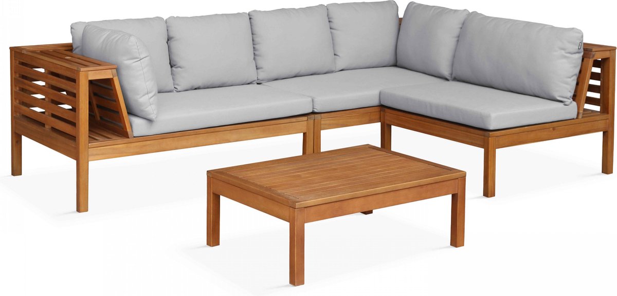 Tuinset met taupekleurige tafel, 2 banken en 1 fauteuil van Oviala.