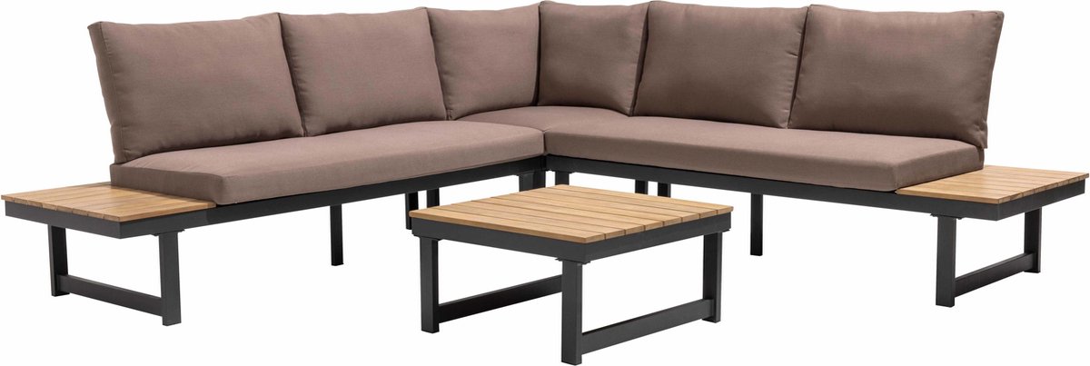 Oviala - Lage tuinset met 6 zitplaatsen van en taupe hout