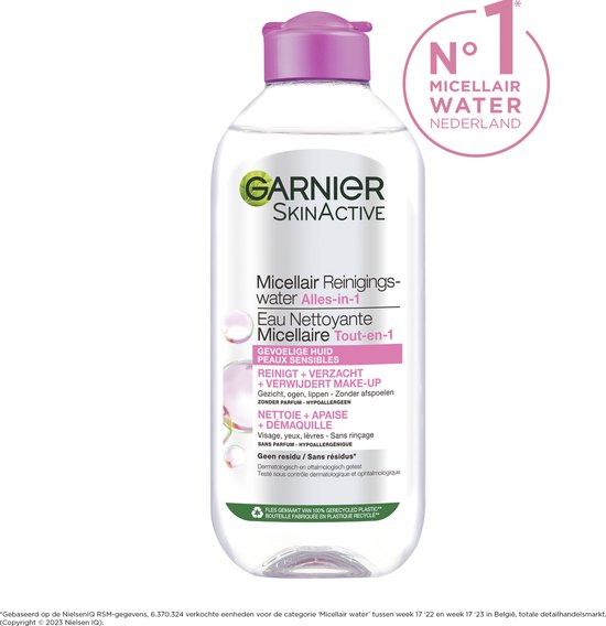 Garnier SkinActive Micellair Reinigingswater voor de Gevoelige Huid – Milde Gezichtsreiniging – Zachte Make-Up Remover - Reisformaat - 6 x 100ml