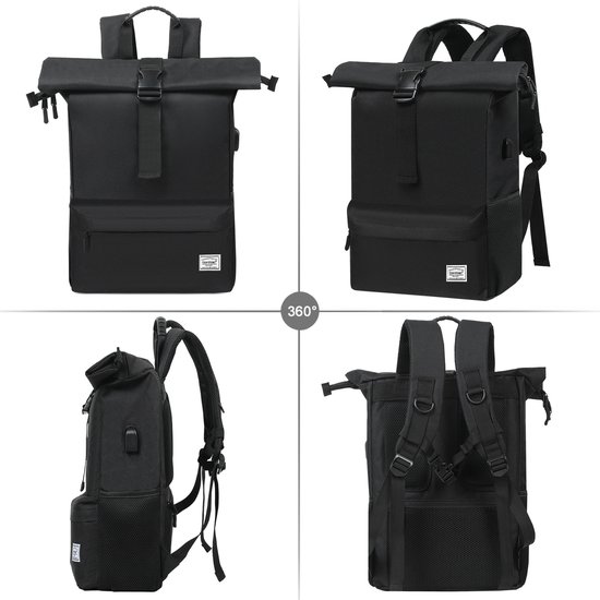 ONYX Rolltop Rugzak voor dames en heren, 20 l - 30 l, waterafstotende laptoprugzak met laptopvak tot 15,6, 3D-schuimvulling en kofferriem, reisrugzak, grijs, einstellbar