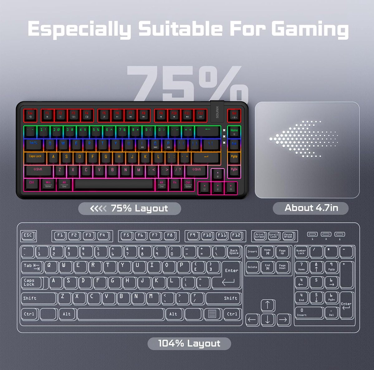 Sounix Mechanisch Gaming Toetsenbord - 82 Keys thumbnail 2