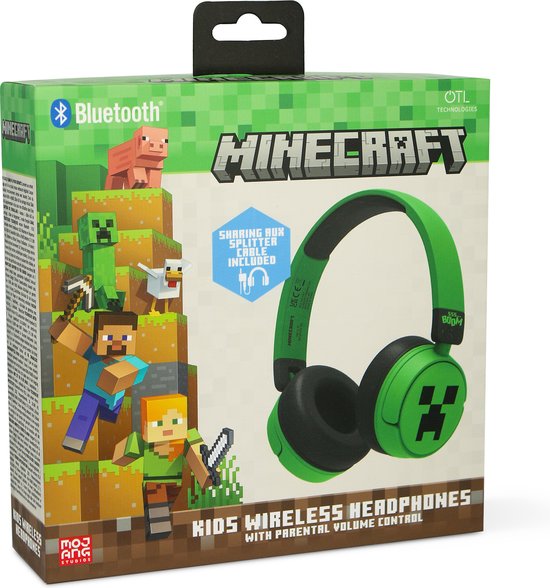 Minecraft kinder koptelefoon op doos met Minecraft afbeeldingen