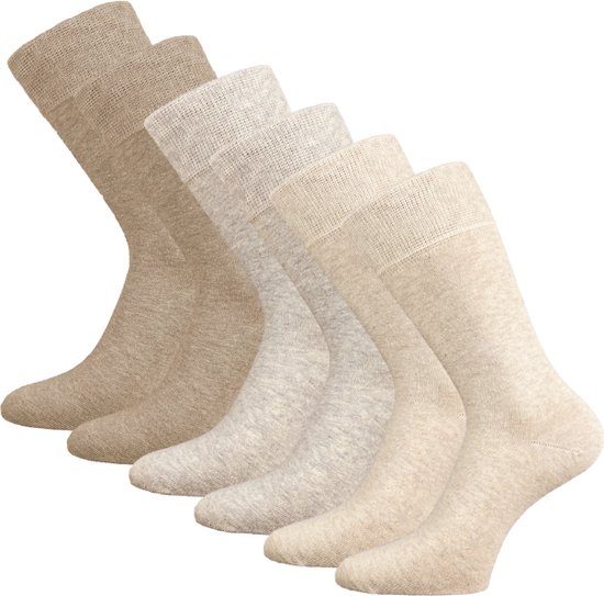 6 paar SQOTTON® Katoenen sokken - Naadloos - Heren & Dames - Beige-mix - Maat 43-46