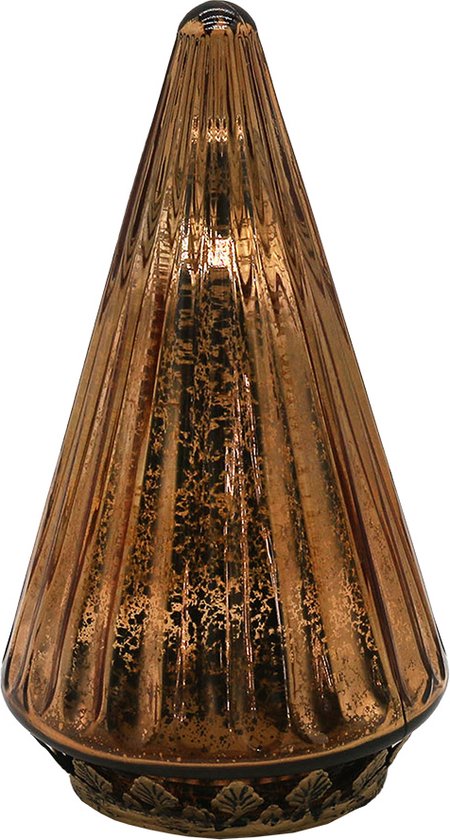 Clayre & Eef Décoration de Noël avec éclairage LED Sapin de Noël Ø 11x19 cm Couleur cuivre Verre