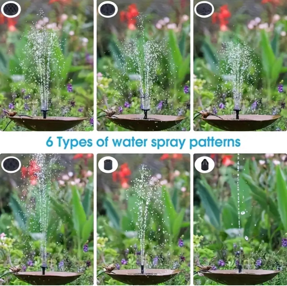 Sprifityy Pomp op zonne-energie voor fontein, fontein op zonne-energie, 1,5 W, waterpomp met 3 m buizen, 6 kolibrische sproeiers, voor tuin, badkamer voor vogels, container voor vissen, vijver