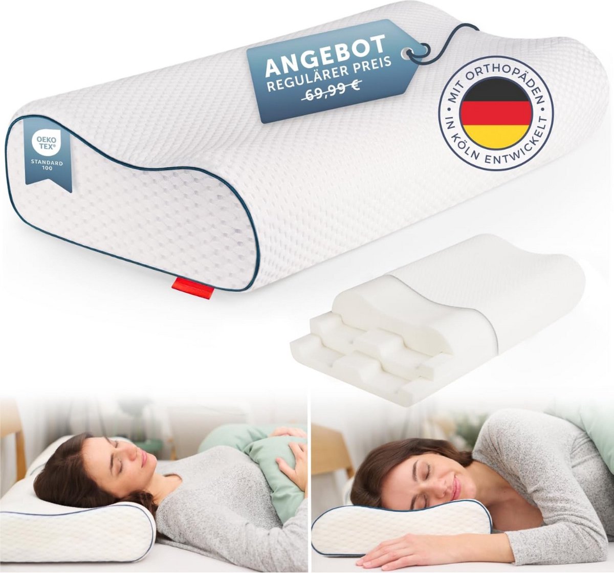Solacis Hoofdkussen Nekklachten - Hoofdkussen - Hoofdkussen Nekpijn - Hoofdkussen Neksteun - Must have voor het slapen!