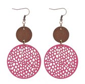 Jomide Boucles d'oreilles pendantes Ethnique Vintage Bois/Simili Cuir - Rose Fuchsia