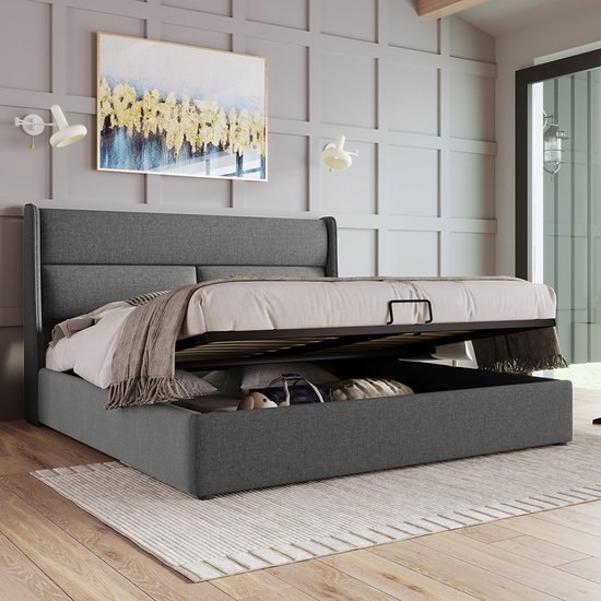 Lit Coffre KOMHTOM Rembourré Lit Double Avec 4 Tiroirs De Rangement Cadre De Lit Plateforme Support à Lattes Et Tête De Lit, Moderne(sans Matelas) ( Gris, 140 X 200CM Lit 3 Places Adulte Lit Coffre KOMHTOM Rembourré Lit Double Avec 4 Tiroirs De Rangement Cadre De Lit Plateforme Support à Lattes Et Tête De Lit, Moderne(sans Matelas) ( Gris, 140 X 200CM Lit 3 Places Adulte