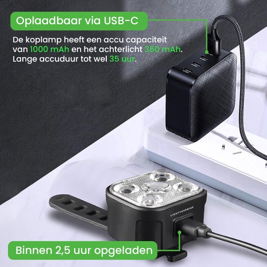 Lightyourbike ® CUBE - Fietsverlichting USB oplaadbaar - Fietslicht voor en achter - LED - Waterdicht — afbeelding 4