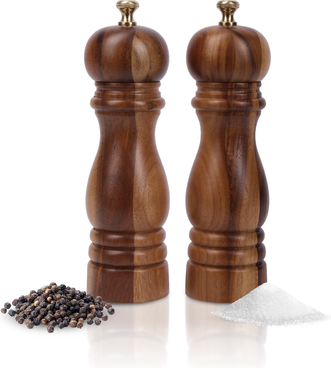 T&T Pepermolen en Zoutmolen Set Handmatig - Peper- & Zoutstel - 22 cm - Instelbare maalgraad - Acaciahout