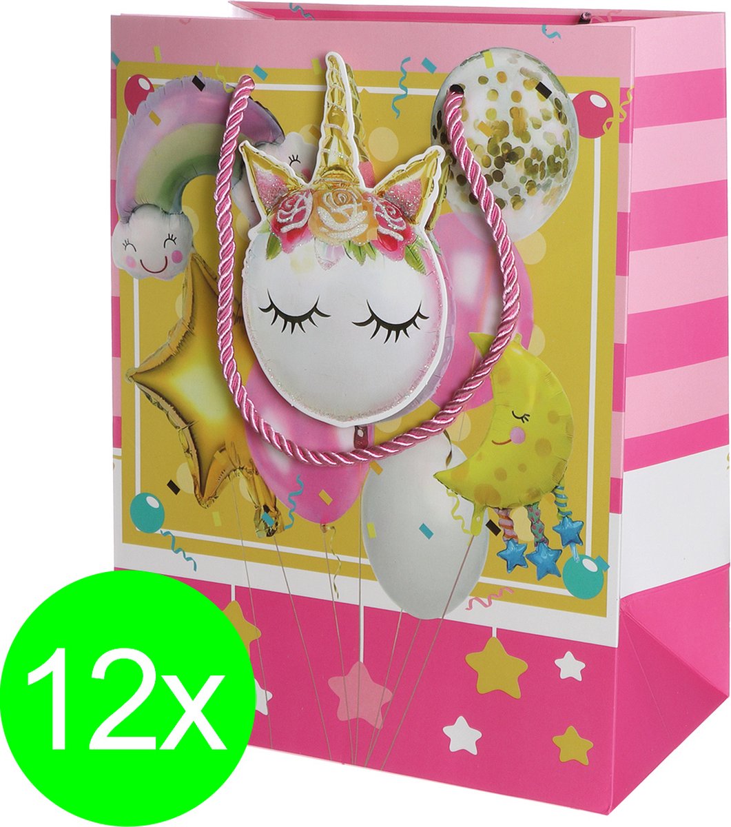 12 zakken draagtas eenhoorn sprookje unicorn cadeauverpakking papier 280gr kinderen (18x10x23)cm