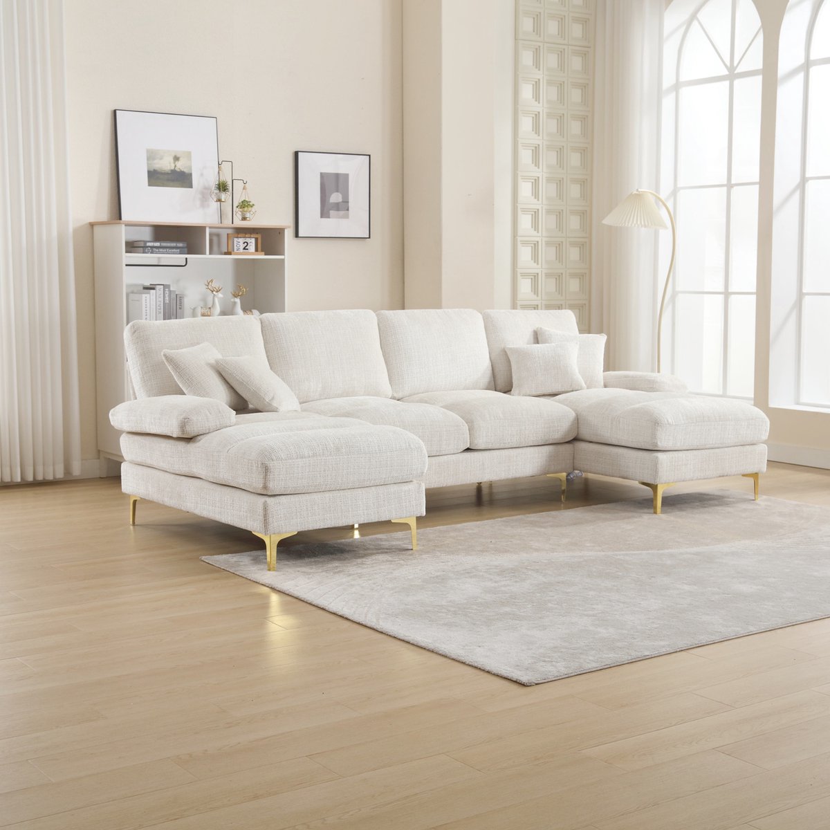 Sweiko Gestoffeerde Sectionele bank, Moderne Grote U-vormige sectionele bank in chenille s