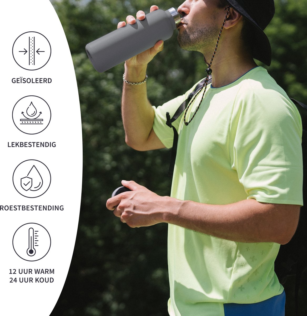 Bambaw® 1 Liter RVS Thermosfles - Isoleerfles, Dubbelwandig, Lekvrijen, loodvrij en Plasticvrij Geïsoleerde Fles met Bamboe Deksel voor Warme en Koude Dranken - Ideaal voor Reizen, Werk, Wandelen en Dagelijks Gebruik – donkergrijs — cadeau in Sport & Outdoor - foto 3