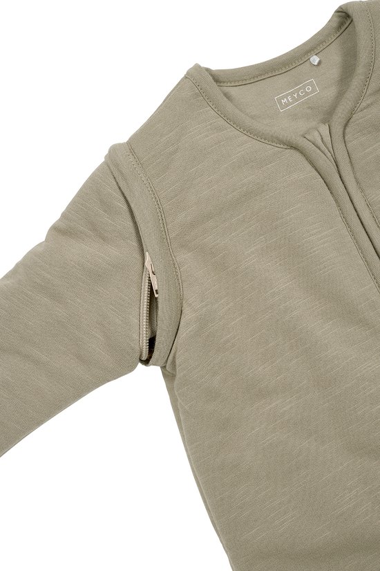Meyco Baby Slub met Smile applicatie baby slaapzak met afritsbare mouwen - taupe/offwhite - 90cm van Meyco — afbeelding 3