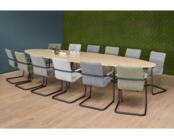 Vergadertafel Victory ellips 420x120 cm op 3 poten frame Aluminium (RAL9006) blad Ahorn