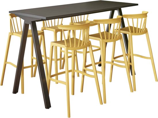 Table de bar Victory large 160CM couleur structure Wit (RAL9010) couleur plateau Érable