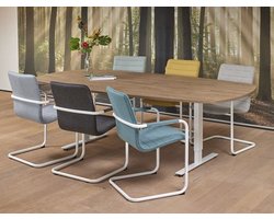 Vergadertafel Teez Deens Ovaal 240x120cm frame Aluminium (RAL9006) blad Licht Eiken