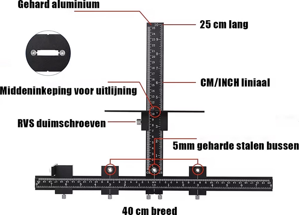 M4TEC H-JIG Instelbare boormal voor keukenkast, deurgrepen, boorsjabloon, boorgeleiding, professioneel gereedschap voor het installeren van handgrepen, knoppen op deuren en laden