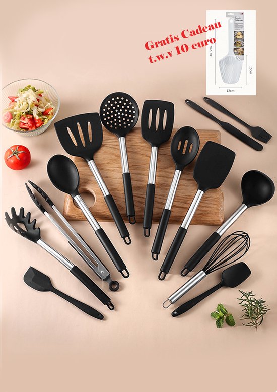14 stuks keukenset - Siliconen Keukengerei Set Met Draaibare Opbergemmer,...