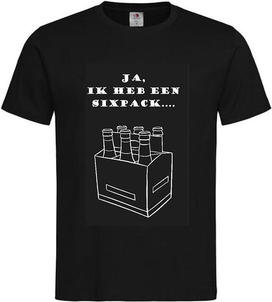 T-shirt unisexe Adultes texte drôle "Oui, j'ai un pack de six..." sur le devant | manche courte | Noir / blanc | taille M