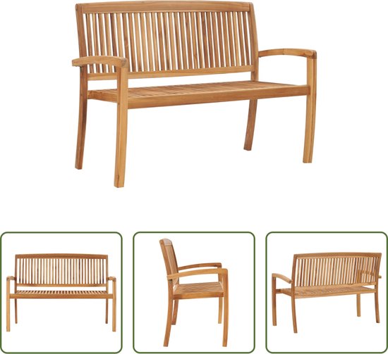 The Living Store Banc de jardin - Bois de teck - Empilable - 128,5 x 57,5 ​​x 90 cm - Résistant aux intempéries
