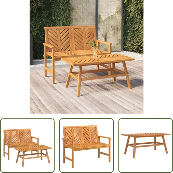 Foto: The living store houten loungeset massief acaciahout tuinbank en tafel comfortabele zitplaats visgraatpatroon breed toepasbaar olieafwerking 109 x 62 5 x 89 cm 100 x 50 x 45 cm