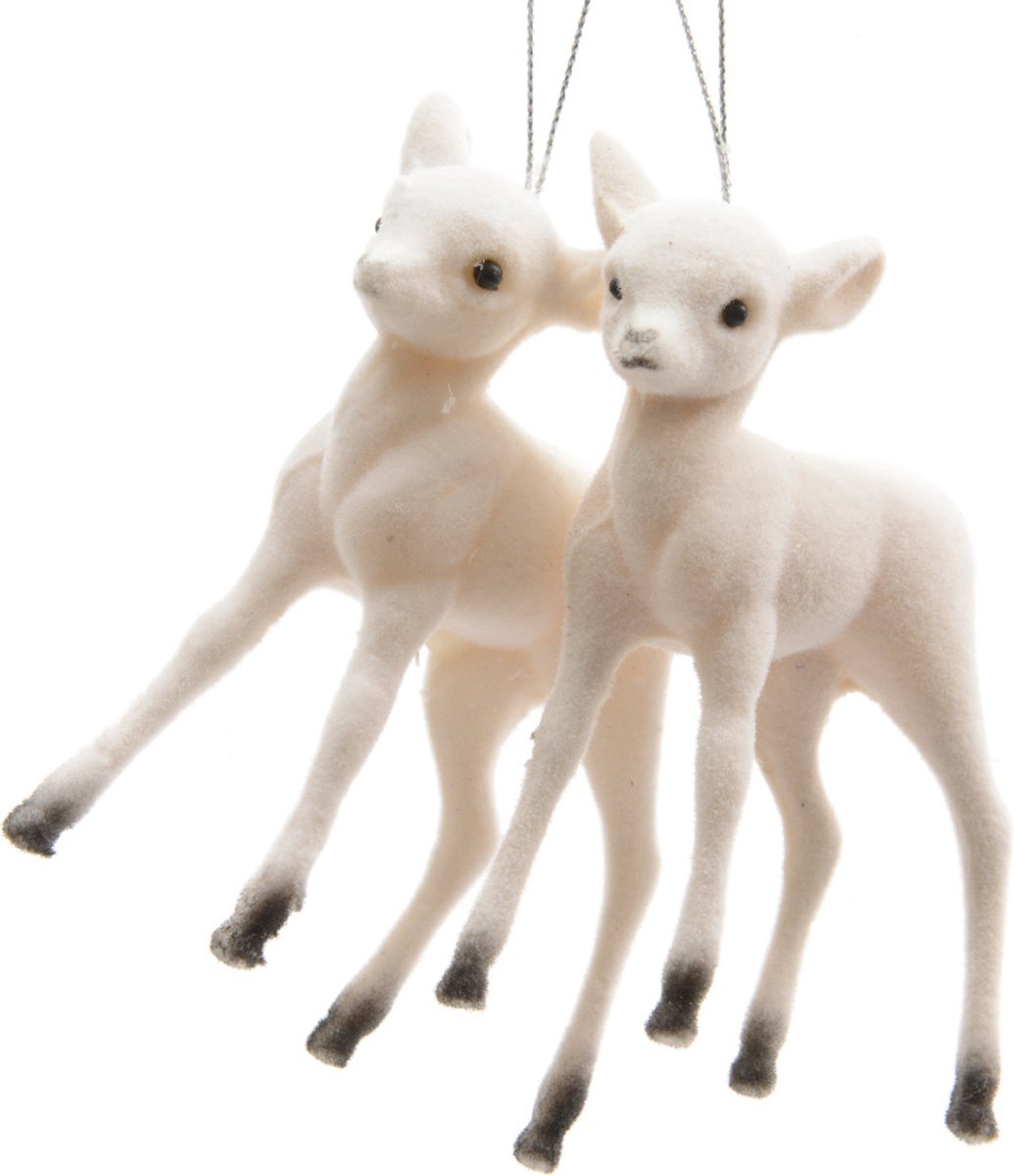 KAEMING B.V. - 2 kerstboomhangers klein wit hertje 7,5 cm polaire decoratie
