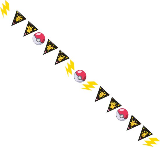 Amscan Pokemon slinger - 330 x 180 cm - zwart/geel - papier - vlaggenlijn - kinderfeestje