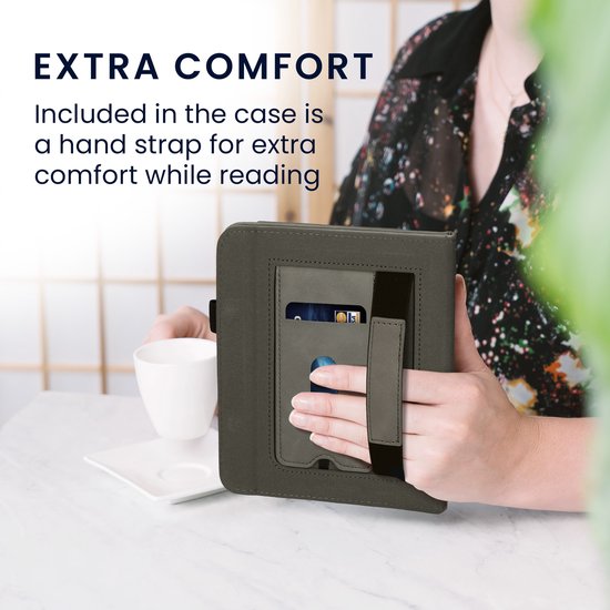 kwmobile e-reader hoesje geschikt voor Kobo Libra Colour hoes - E reader flip case van kunstleer - Ereader cover met stand - Opkomende Zon design in grijs van Merkloos — afbeelding 4