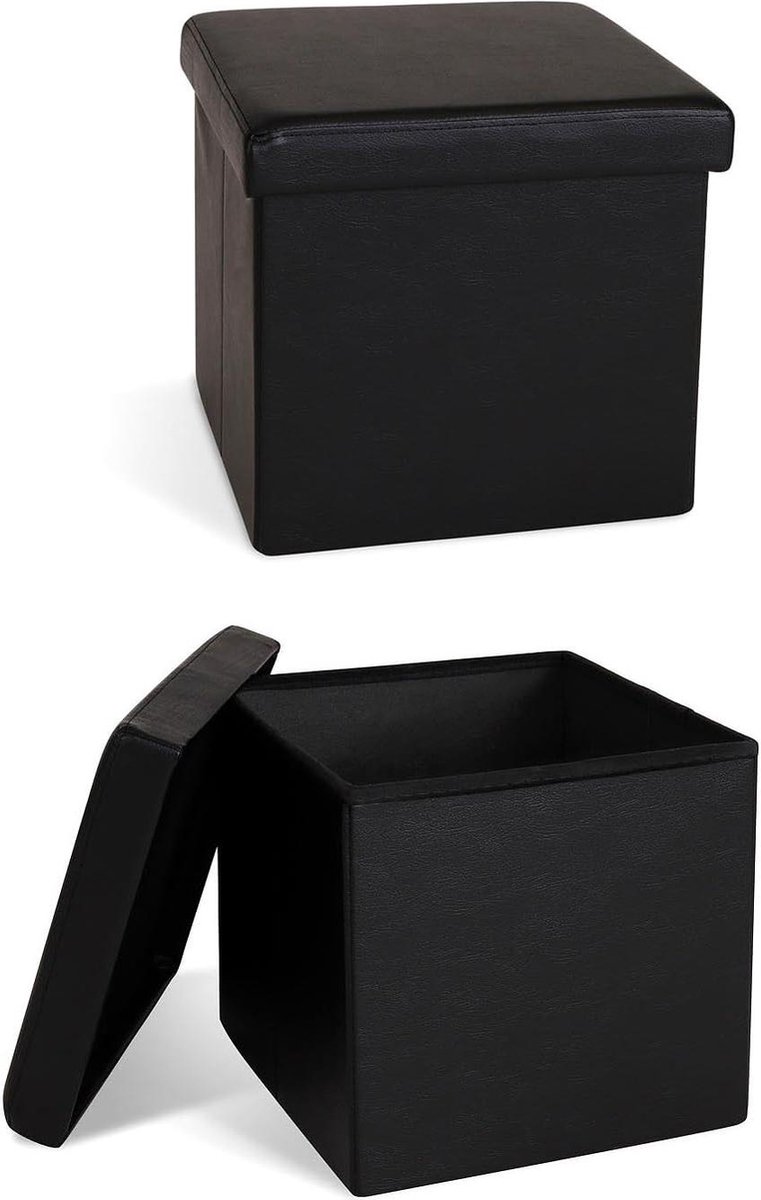 Opvouwbare kruk - max 300 kg draagvermogen - kunstleer - 38x38x38 cm - zwart