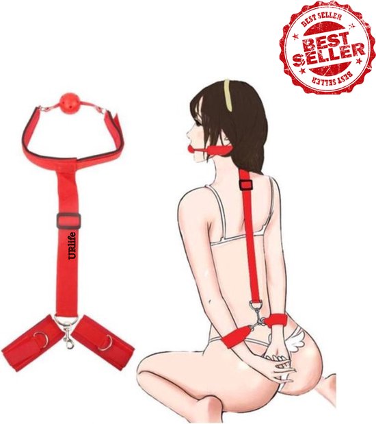 Foto: Urlife bdsm bondage set gagball met handboeien perfect voor koppels erotiek kinky seksspeeltjes verstelbaar arm en rug bondage voor spannende avonden discreet rood