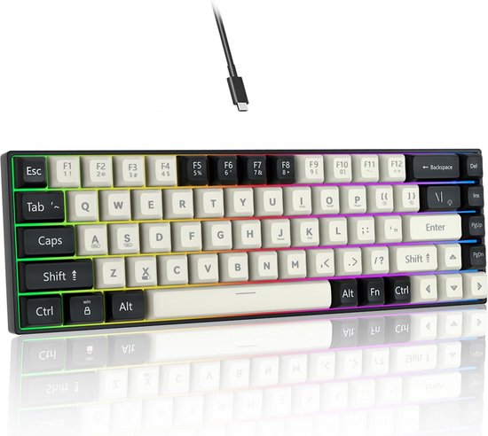 StayPowered Gaming Toetsenbord - Compact en Krachtig voor Ultieme Prestaties - 68 Toetsen - RGB Verlichting - Rode Mechanische Schakelaars - Anti Ghosting - Hoge Duurzaamheid - USB-C Verbinding - Zwart - Levering Sneller dan Aangegeven!