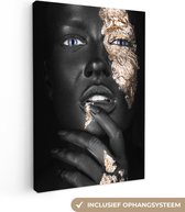 Tableau sur toile Femme - Feuille d'Or - Zwart - Peau - Luxe - 60x90 cm - Décoration murale