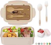 Boîte à lunch pour adultes et enfants, 1400 ml, avec 3 compartiments, couverts inclus, la boîte à collation passe au micro-ondes et au lave-vaisselle, pour l'école, le travail, les pique-niques et les voyages (kaki)