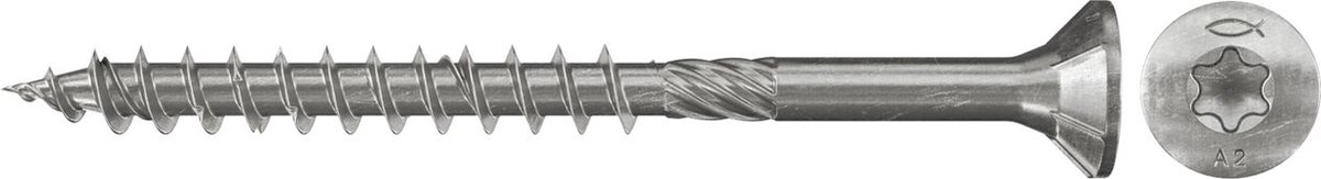 Fischer 100x Power-Fast 6 x 180 Senkkopf roestvrij staal A2 deeldraad binnenvierkant TX - 657409