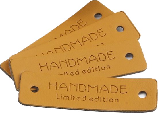 Somstyle Labels Met "Handmade" & "Limited Edition" - 48 Stuks - PU Leer - 5.5 x 1.5 CM - Handgemaakt DIY Label - Bruin