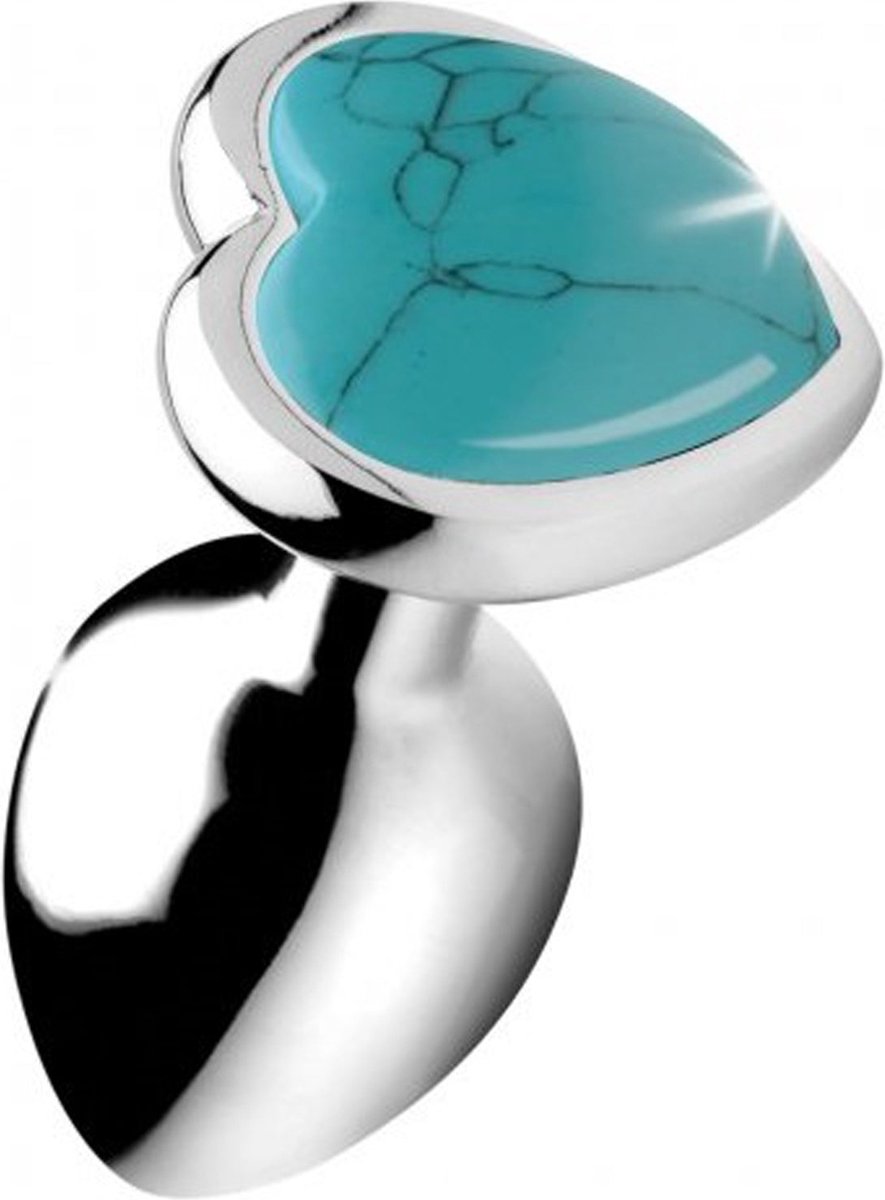 Fixxx - Aluminium Buttplug met Hartvormige Siersteen Turquoise - 3 maten M