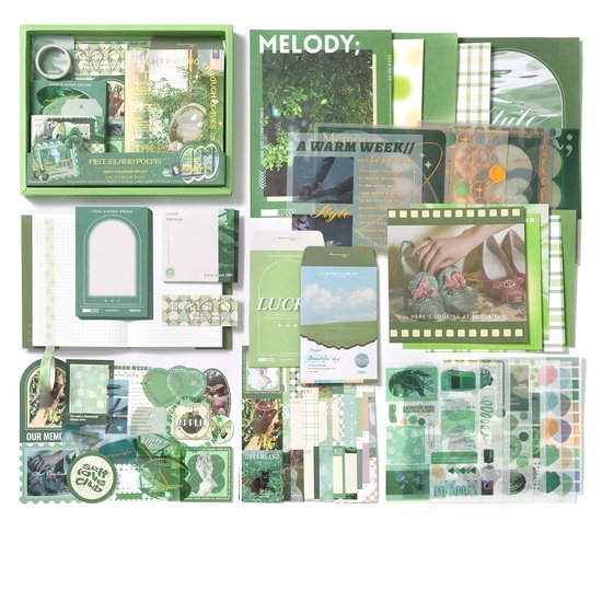 Simno® Bullet Journal Set - A6 Scrapbook en Journalset - 116-delig met Stickers en Washi Tape - Misty Island