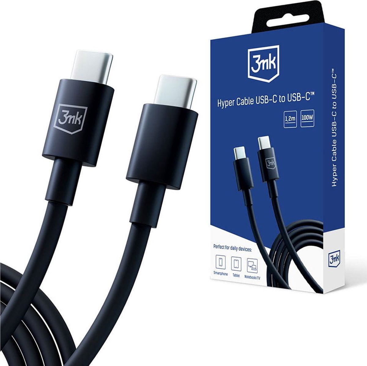 Image of 3mk - Hyperkabel - USB-C/USB-C 100W 1,2m - Zwart