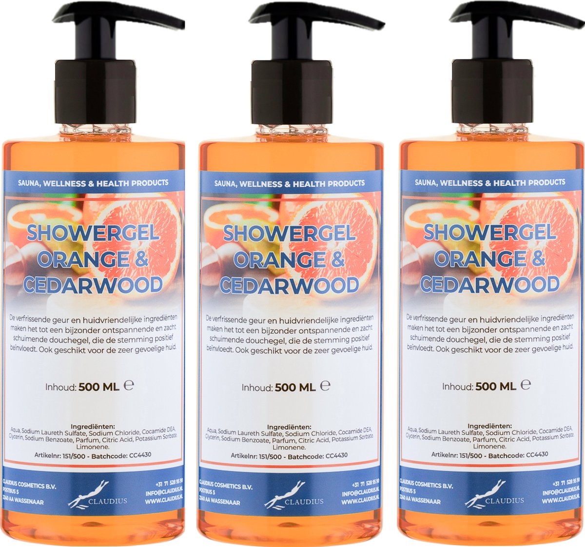 Goedkoopste Douchegel Sweet Orange & Cedarwood 500 ml - set van 3 stuks - met gratis pomp - Showergel