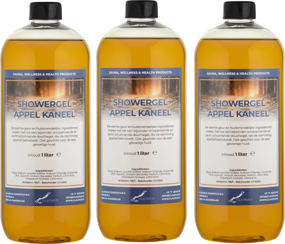 Goedkoopste Douchegel Appel-Kaneel 1 Liter - set van 3 stuks - Showergel