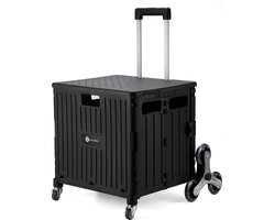 Packaway XL Opvouwbare Boodschappentrolley met speciale stoep en trap wielen - Boodschappenkrat - Opbergbox - Boodschappenwagen - Vouwkrat - 50 Liter - Zwart