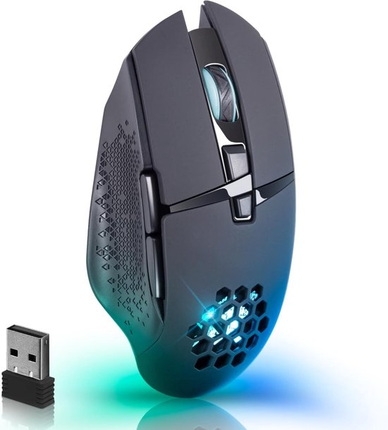 StayPowered Draadloze Ergonomische Gamingmuis - Ultieme Precisie en Comfort - 3200 DPI - 5 Programmeerbare Knoppen - RGB Verlichting - 2,4 GHz Draadloos - Lange Batterijduur - Plug-and-Play - Zwart - Levering Sneller dan Aangegeven!
