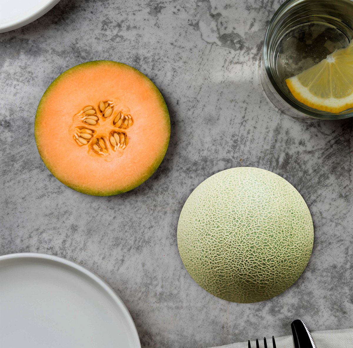 GR onderzetters voor glazen - Melon - Cantaloupe - Vinyl - 6st