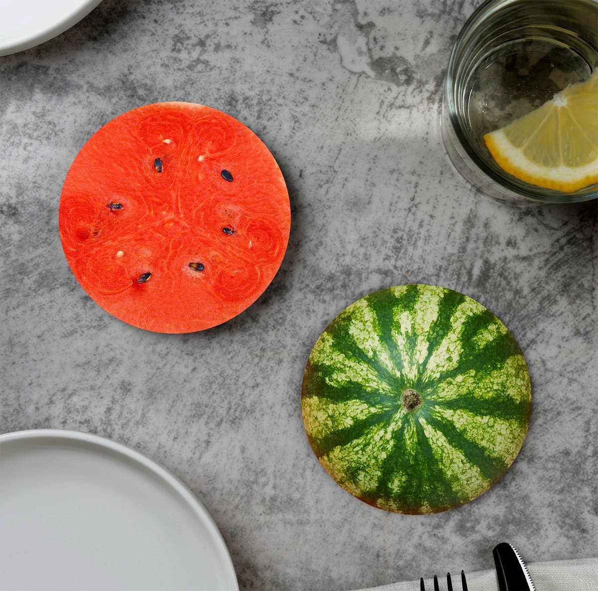 GR onderzetters voor glazen - Melon - Water - Vinyl - 6st