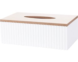 Tissuedoos/tissuebox Athena - wit - rechthoekig - mdf hout - 23 x 12 x 9 cm- voor kleine zakdoekjes - navulbaar